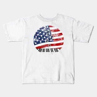 Piano USA Flag Pianist Musician 4th July Kids T-Shirt